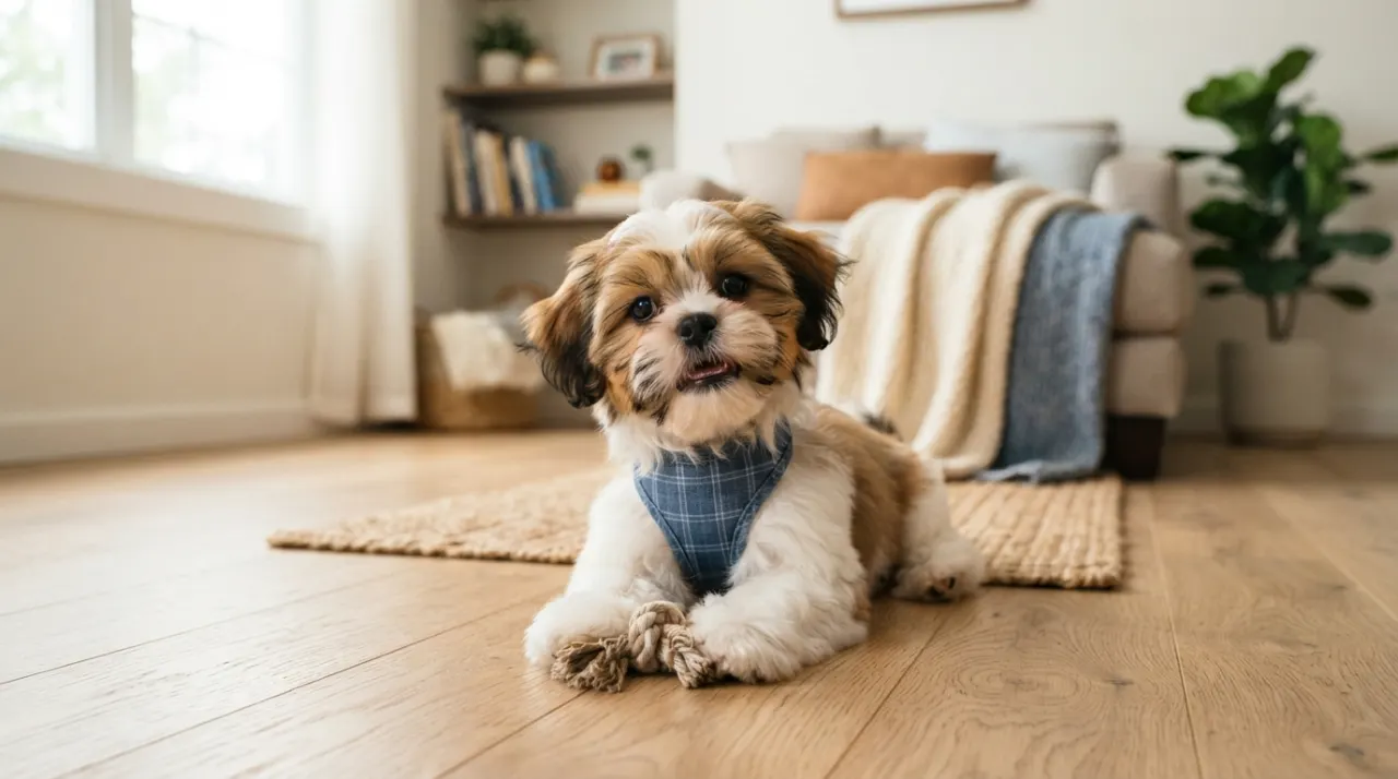 Shih Tzu puppy in a safe home environment