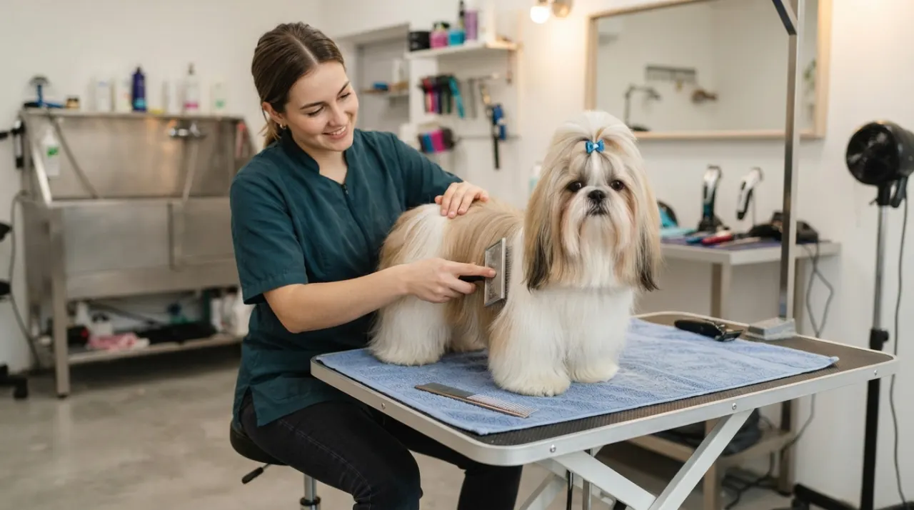 Groomed Shih Tzu with a healthy well-maintained coat